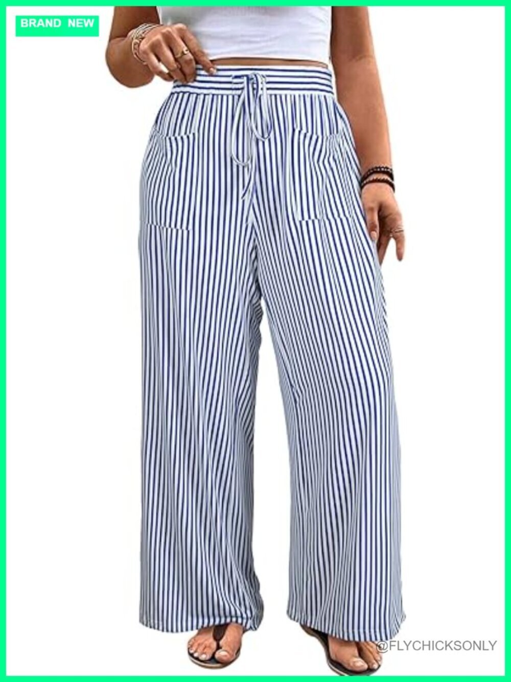 Plus Size Wide Leg Pants Elastic High Waist Striped Palazzo Lounge Pants with
